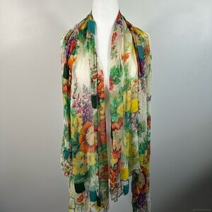 Dries Van Noten Beaded Silk Scarf 43x66‎ Green Yellow Sheer